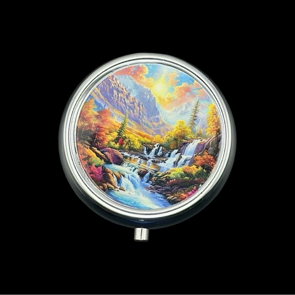 Mountain Waterfall Multi-Use Mirrored Pill Box Container